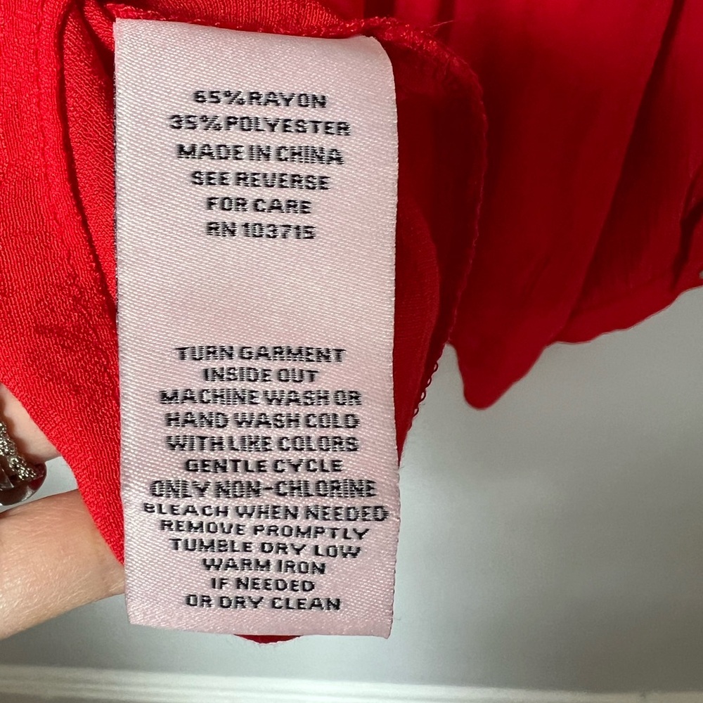 Nanette Lepore Vibrant Holiday Red Button Up Boho Blouse Top Unique Collar XL - Picture 7 of 8